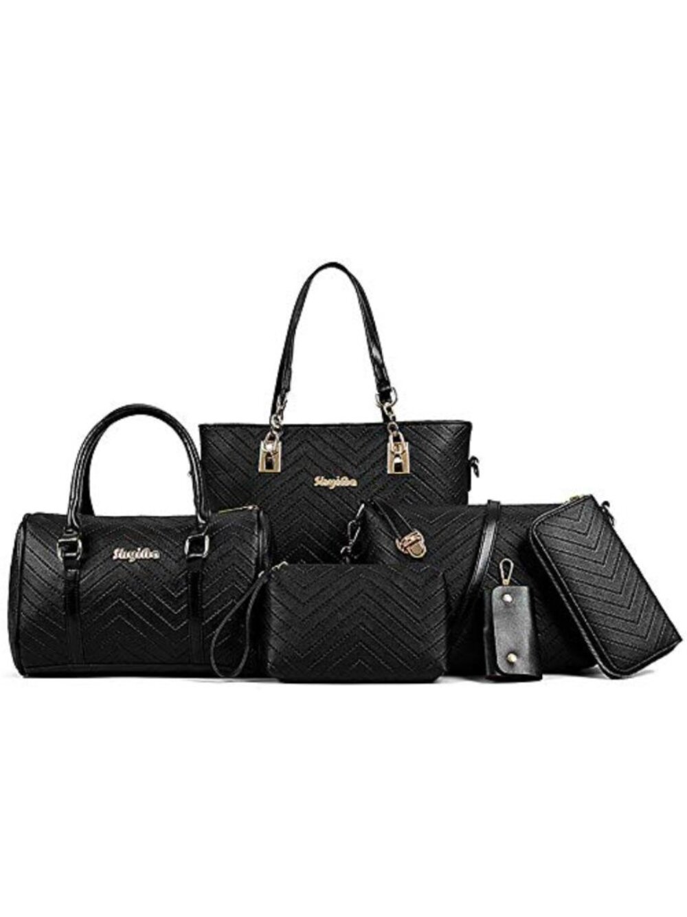 6 Piece Women PU Leather Handbag Set Tote Shoulder Crossbody Bags with Wristlet